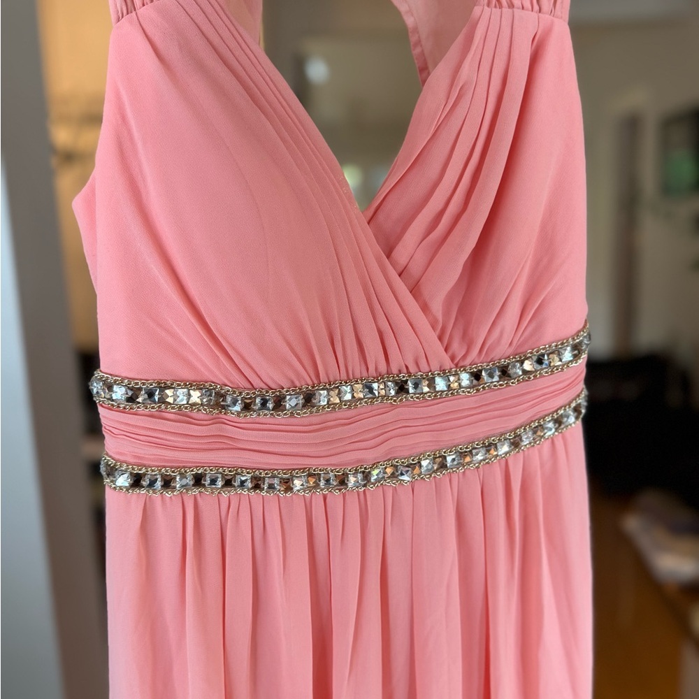 Chic Peach Maxi Dress with Gold Accents